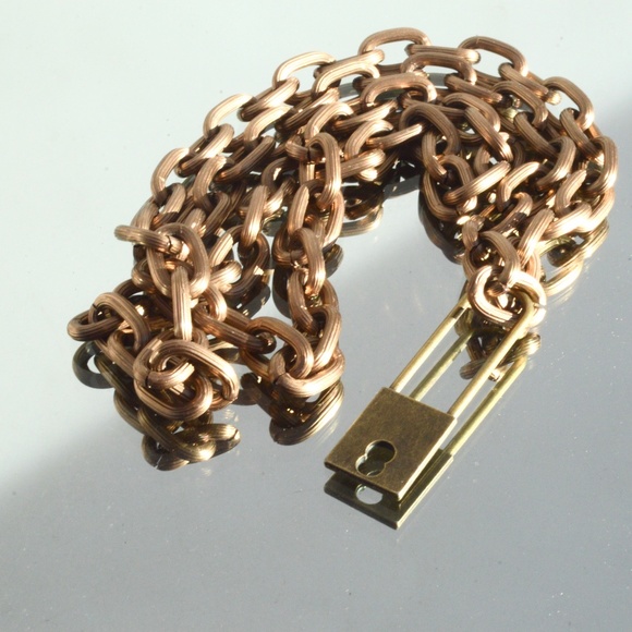 Padlock Chain Brass Cable Lock Necklace Steampunk - Picture 4 of 8
